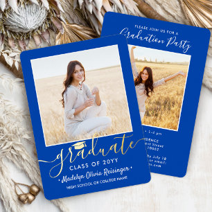 2 Foto Abiturparty Modern Royal Blau und Folieneinladung