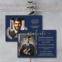 2 Foto Abschluss Collage Script Navy Blue & Gold