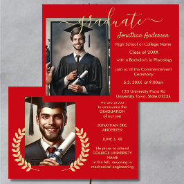 2 Foto Abschluss Collage Script Red & Gold Ankündigung