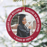 2 Foto Abschluss Elegant Modernes Rot und Weiß Keramik Ornament<br><div class="desc">Erinnern Sie sich an den Erfolg des Absolventen mit einem eleganten rot-weißen Brauch zwei Foto rund Abschluss Weihnachtsschmuck. Bilder und Text sind einfach zu verändern und können auf Vorder- und Rückseite unterschiedlich sein. (IMAGE & TEXT DESIGN TIPS: 1) Um die Position der Formulierung anzupassen, fügen Sie Leerzeichen am Anfang oder...</div>