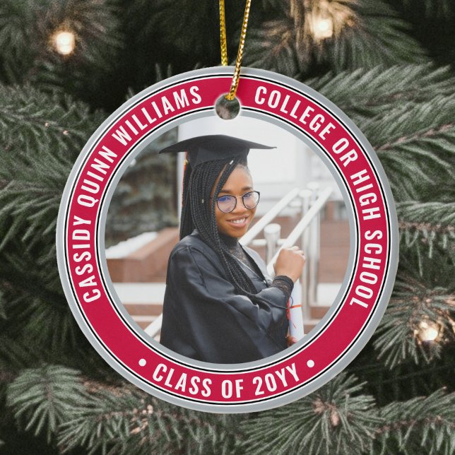 2 Foto Abschluss Elegantes Rotes Grau Schwarz & We Keramik Ornament (Von Creator hochgeladen)