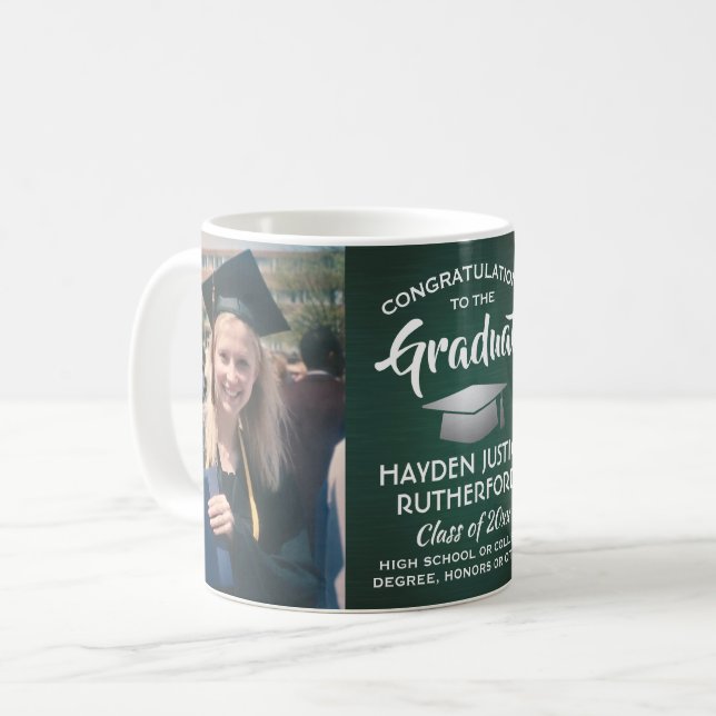 2 Foto Abschluss gebürstetes dunkelgrünes Weiß-Sil Kaffeetasse (Vorderseite Links)