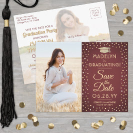 2 Foto Abschluss Save the Date Burgund und Gold Ankündigungspostkarte