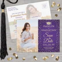 2 Foto Abschluss Save the Date Lila und Gold