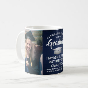 2 Foto Abschlussfeier gebürstet navyblau weiß silb Kaffeetasse