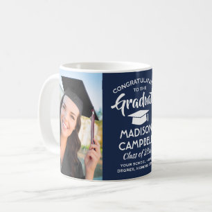 2 Foto Absolventen Gratulation Navy Blau und Weiß Kaffeetasse