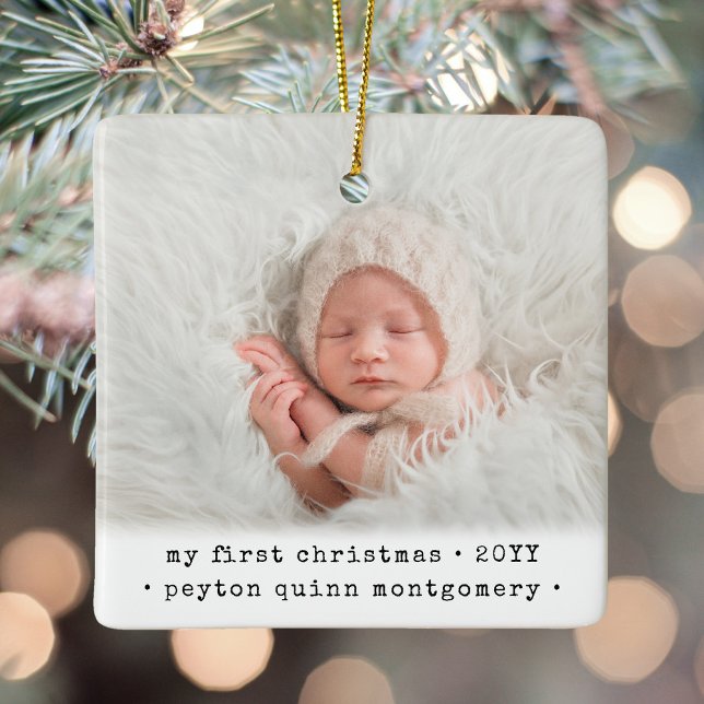 2 Foto Baby's 1. Weihnachten Modern Minimal Platz Keramikornament (Von Creator hochgeladen)