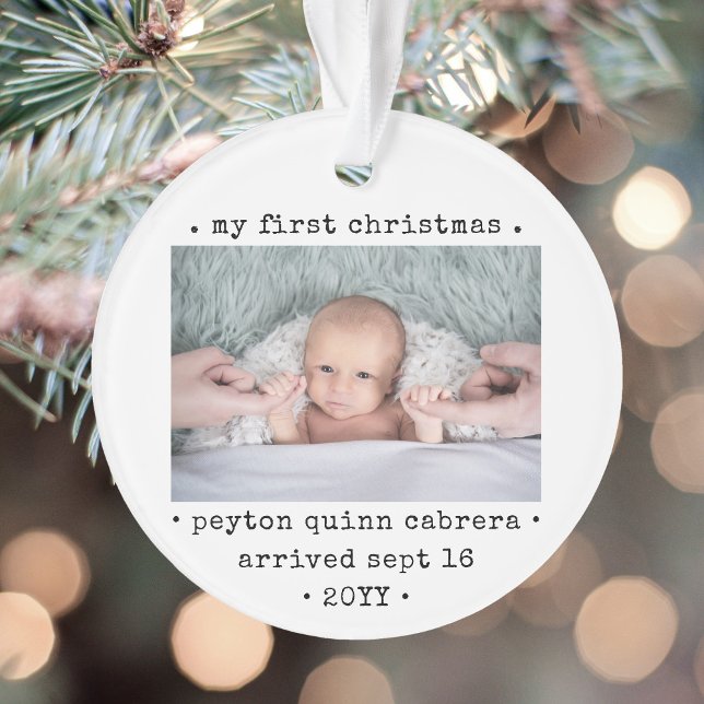 2 Foto Baby's 1. Weihnachts Modern Minimal Round Ornament (Von Creator hochgeladen)