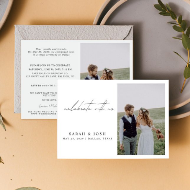 2 Foto bei Hochzeitsempfang Ankündigung (Personalize this wedding reception invite with your photos & personal deets - simple, easy, done!)