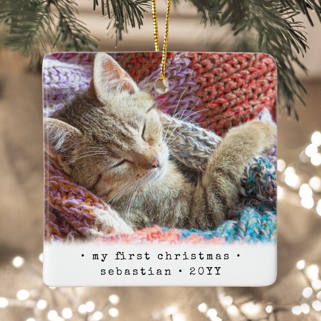 2 Foto beliebiger Text meine 1. Weihnachtskatze |  Keramikornament (Von Creator hochgeladen)