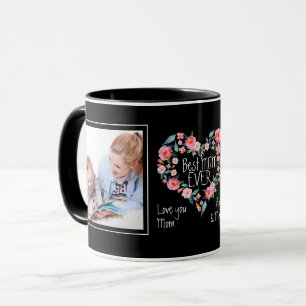 2 Foto-bestes Mama-überhaupt Rosa-BlumenherzWreath Tasse