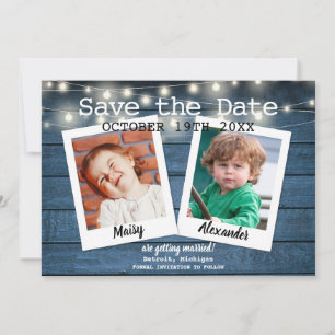 2 Foto Blaue Rustikale Holz-Lichterkette Save The Date