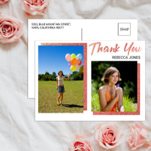 2 Foto Blocks Rose Gold Abschluss Vielen Dank Postkarte