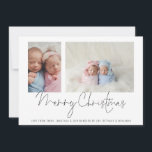 2 Foto Collage Baby Twins Erste Weihnachten<br><div class="desc">Familie 2 Foto Collage Baby Twins Erste Weihnachtskarte. Ersetzen Sie einfach die beiden Fotos mit Ihren eigenen und personalisieren Sie mit Ihrem Gruß und Namen am Ende. Frohe Weihnachten ist in einem stilvollen Set-Skript.</div>