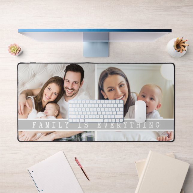 2 Foto Collage Familie ist alles Zitat grau Schreibtischunterlage (Büro 1)