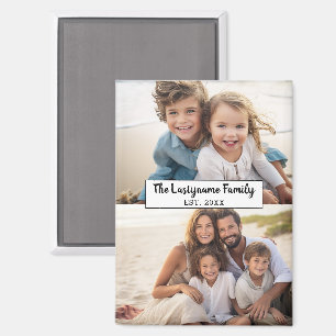 2 Foto-Collage Familienname - horizontale Bilder Magnet