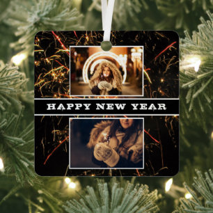 2 Foto Collage Feuerwerk Frohes Neues Jahr 2023 Ornament Aus Metall