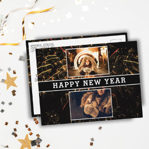 2 Foto Collage Feuerwerk Frohes Neues Jahr 2026 Postkarte