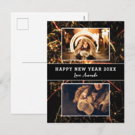 2 Foto Collage Feuerwerk Frohes Neues Jahr Feiertagspostkarte