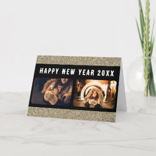 2 Foto Collage Gold Glitzer Frohes Neues Jahr 2023 Feiertagskarte
