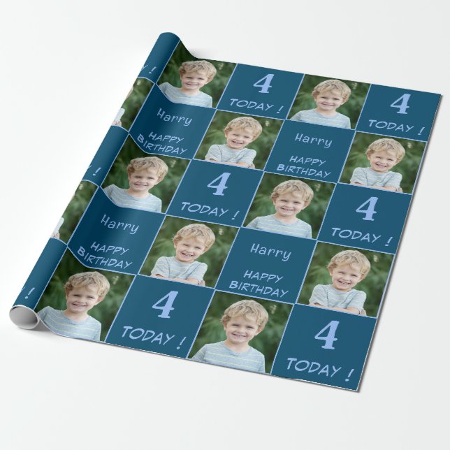 2 Foto Custom Happy Birthday Boy Geschenkpapier (Ungerollt)
