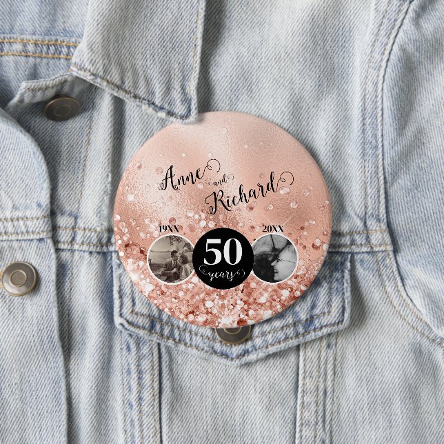 2 Foto "Dann und Jetzt" Hochzeitstag Button (Beispiel)