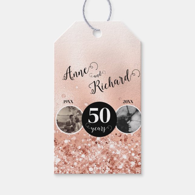 2 Foto Dann und jetzt JEDES JAHR Hochzeit Jubiläum Geschenkanhänger (Vorderseite)