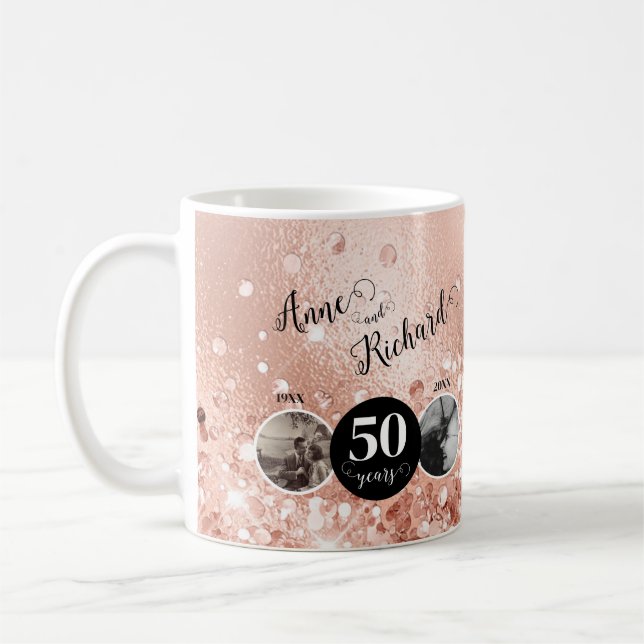 2 Foto Dann und jetzt JEDES JAHR Hochzeit Jubiläum Kaffeetasse (Links)