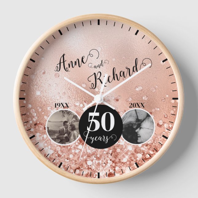 2 Foto Dann und jetzt JEDES JAHR Hochzeit Jubiläum Uhr (Vorderseite)