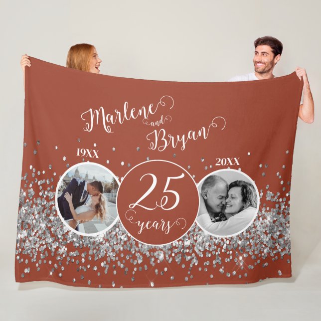 2 Foto "Dann und Jetzt" Silberne Hochzeit Jahresta Fleecedecke (Beispiel)