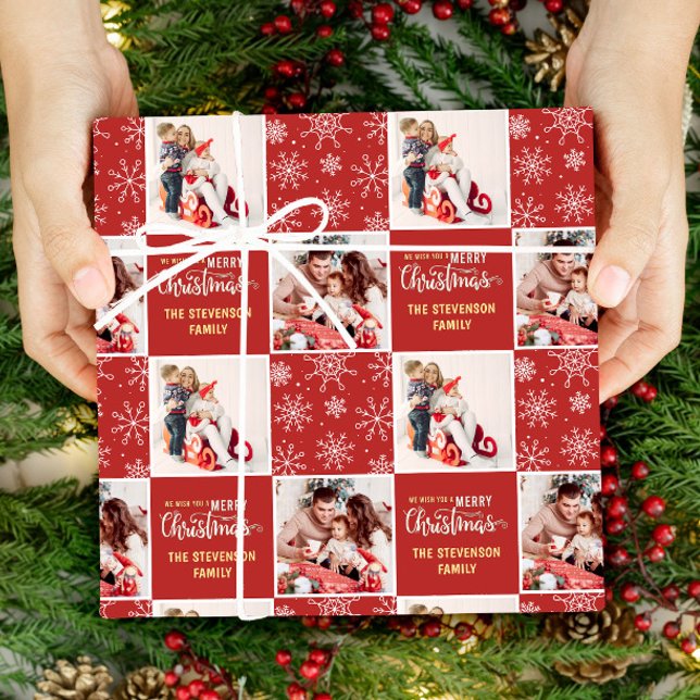 2 Foto Elegant Frohe Weihnachten Rot Geschenkpapier (Von Creator hochgeladen)