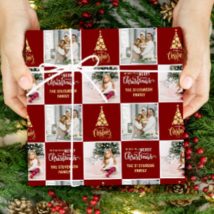 2 Foto Elegant Gold Rot Frohe Weihnachten Geschenkpapier