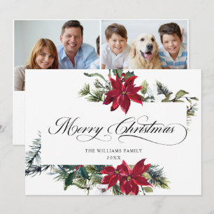 2 FOTO Elegant Poinsettia Weihnachtsgrüße Feiertagskarte