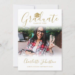 2 Foto Elegante Gold-Schriftfoto-Abschlussfeier Einladung