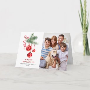 2 FOTO Elegantes rotes Ornament Weihnachtsgruß Feiertagskarte