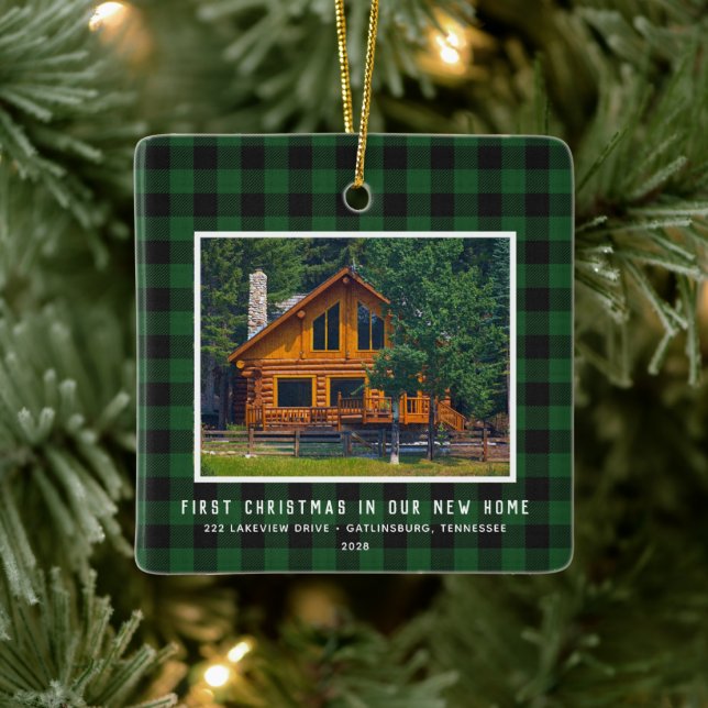 2 Foto Erste Weihnachten Neue Zuhause Rustikal Keramikornament (Baum)