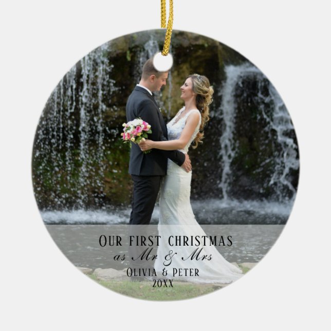2 Foto Erste Weihnachten Verheiratet als Herr & Mr Keramik Ornament (Vorne)