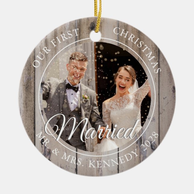 2 Foto Erstes Weihnachtsholz Verheiratetes Holz Keramik Ornament (Vorne)