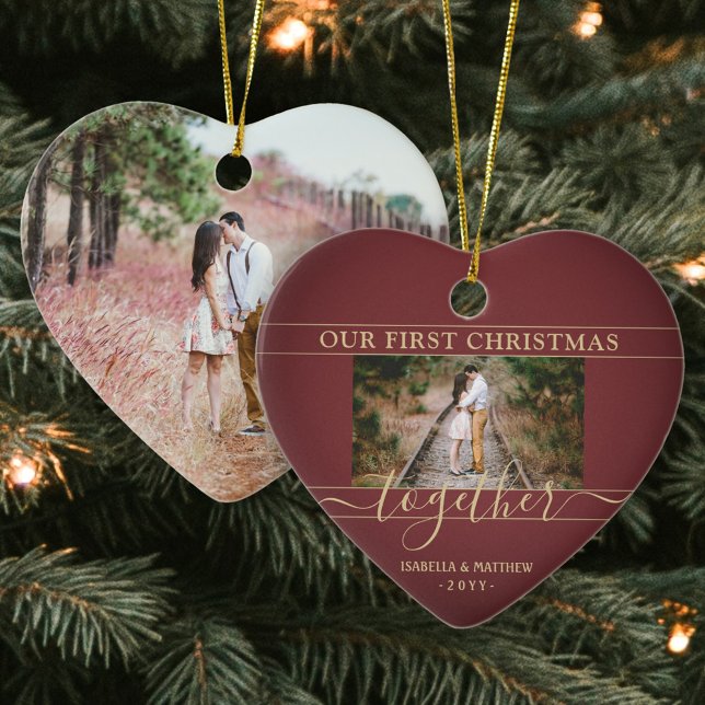 2 Foto Erstweihnachtsfest - Rotes und goldenes Her Keramik Ornament (Von Creator hochgeladen)