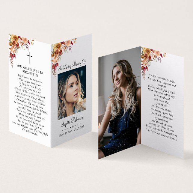 2 Foto Floral Simple Memorial Folder Praecard (Innenseite und Außenseite)