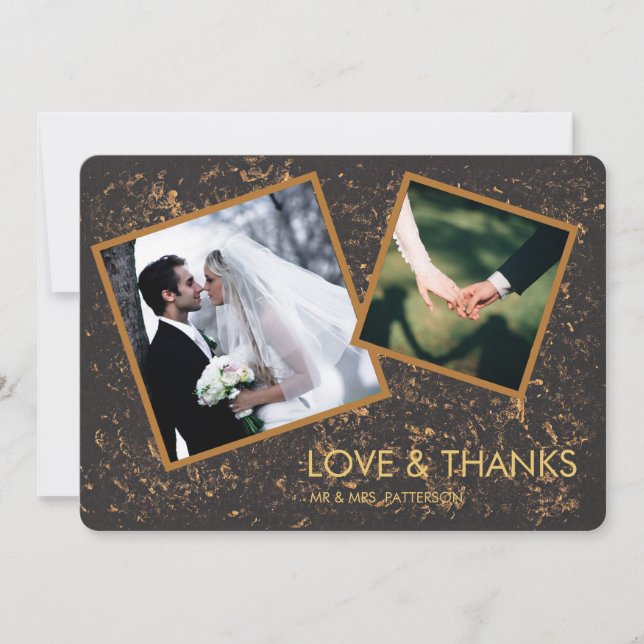 2 Foto Frame Gold und Black Wedding Vielen Dank Dankeskarte (Vorderseite)