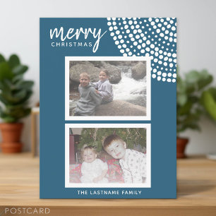 2 Foto - Frohe Weihnachtssteine - Weichblau Feiertagspostkarte