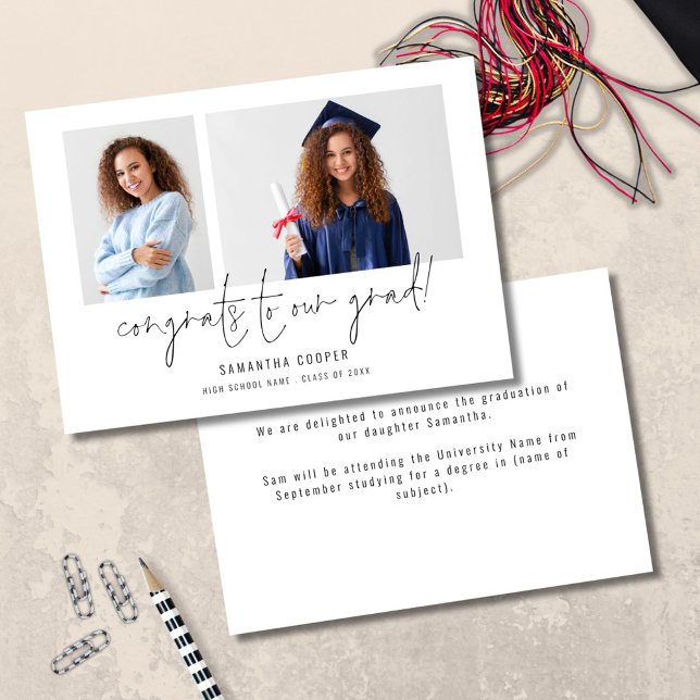 2 Foto Glückwunsch Grad Abschluss Ankündigung (front and back view)