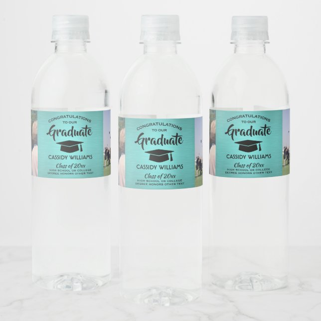 2 Foto Graduation Party Trendy Brushed Aquamarin B (Flaschen)
