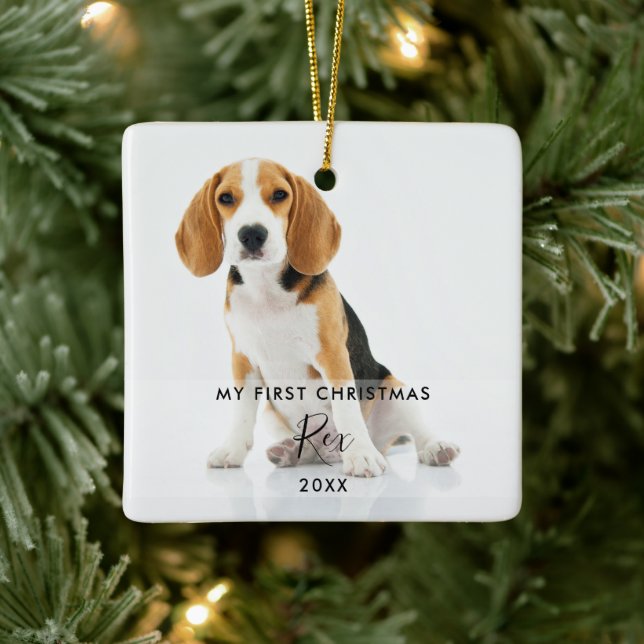 2 Foto Haustier Katze Meine ersten Weihnachten Keramikornament (Baum)