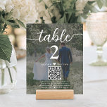 2 Foto Hochzeit QR Code Weiße Script-Tischnummer<br><div class="desc">Fügen Sie eine personalisierte Touch zur Hochzeitsempfangsdekoration mit benutzerdefinierten Foto- und QR Code Tischnummer Karten. Bilder und Formulierungen sind einfach anzupassen, und können unterschiedlich oder gleich auf der Vorder-und Rückseite. Falls gewünscht, ändern Sie "die Liebe erfassen" in "Flitterwochenfond", "ein besonderer Dank", "Menü", "unsere Liebe" oder einen anderen Text Ihrer Wahl....</div>