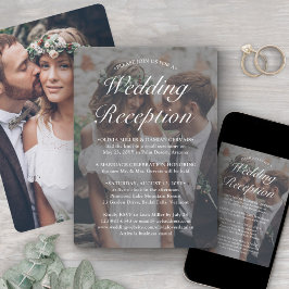 2 Foto Hochzeitsempfang nur eleganter weißer Text Einladung