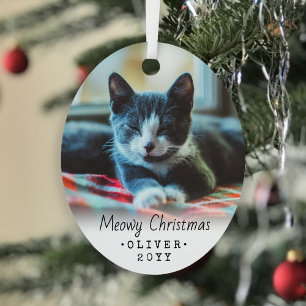 2 Foto Jeder Text Meowy Weihnachten Katze Einfache Ornament Aus Metall