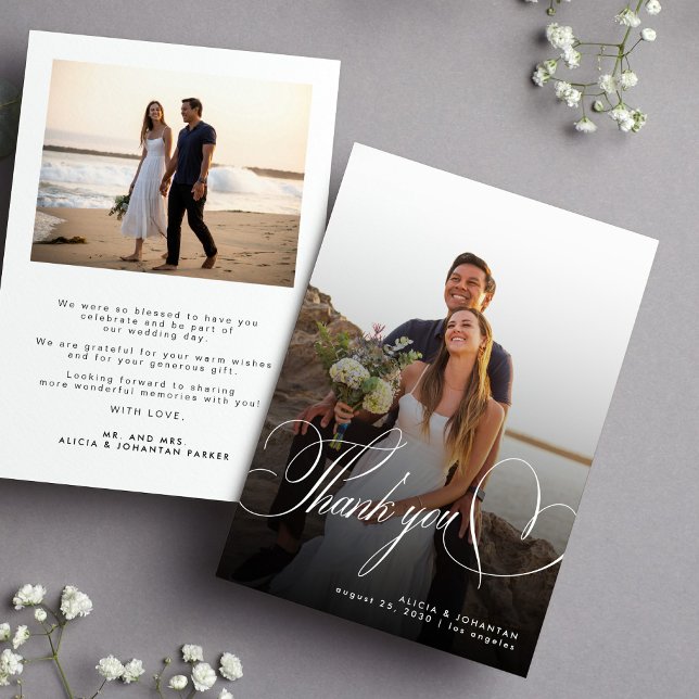 2 Foto Kalligraphie Skript einfache Hochzeit Dankeskarte (Von Creator hochgeladen)