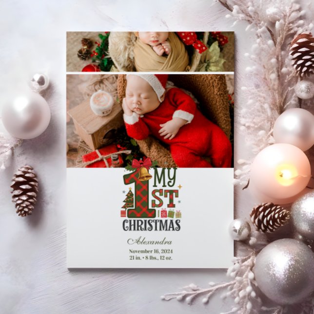 2 Foto Kariert Erstes Weihnachtsfest Feiertagskarte (Von Creator hochgeladen)